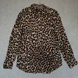 J. Crew XS 100% Silk Long Sleeve Mob Wife Leopard Animal Print Blouse Office